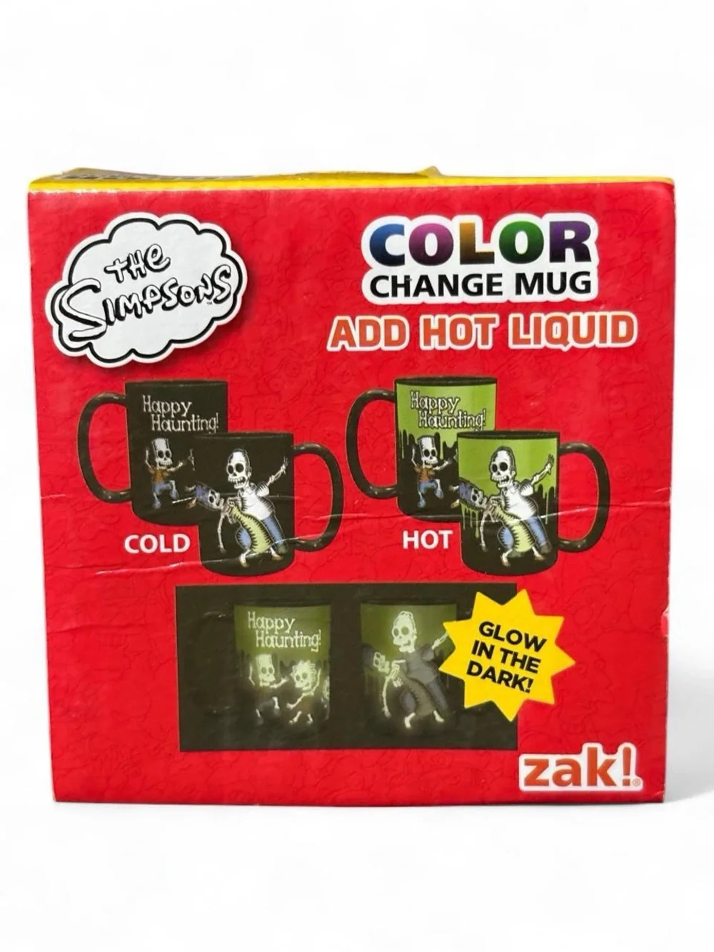 Vtg The Simpsons Halloween Color Change Mug Glow in the Dark Skeleton Zak! 15oz